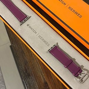 Hermes Purple Leather and Silver Apple Watch Band 38mm